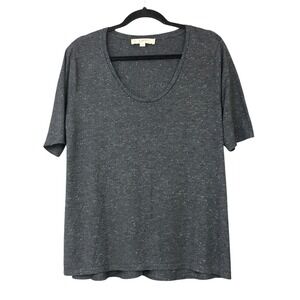 Ann Taylor Loft Top Womens Sz L Dark Gray with Silver Sparkles SS Stretch Shirt